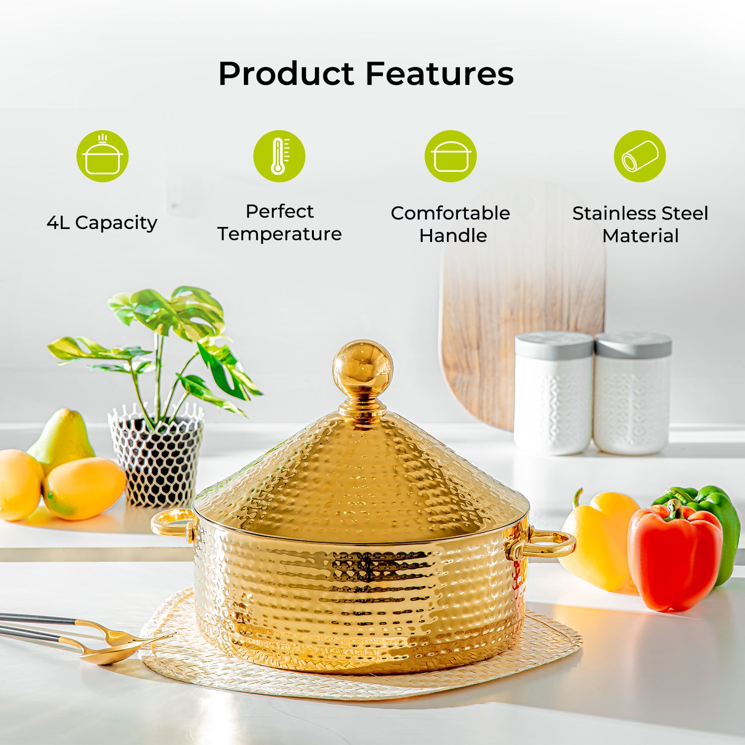4L Stainless Steel Gold Cornetto Monarch Serving Dish