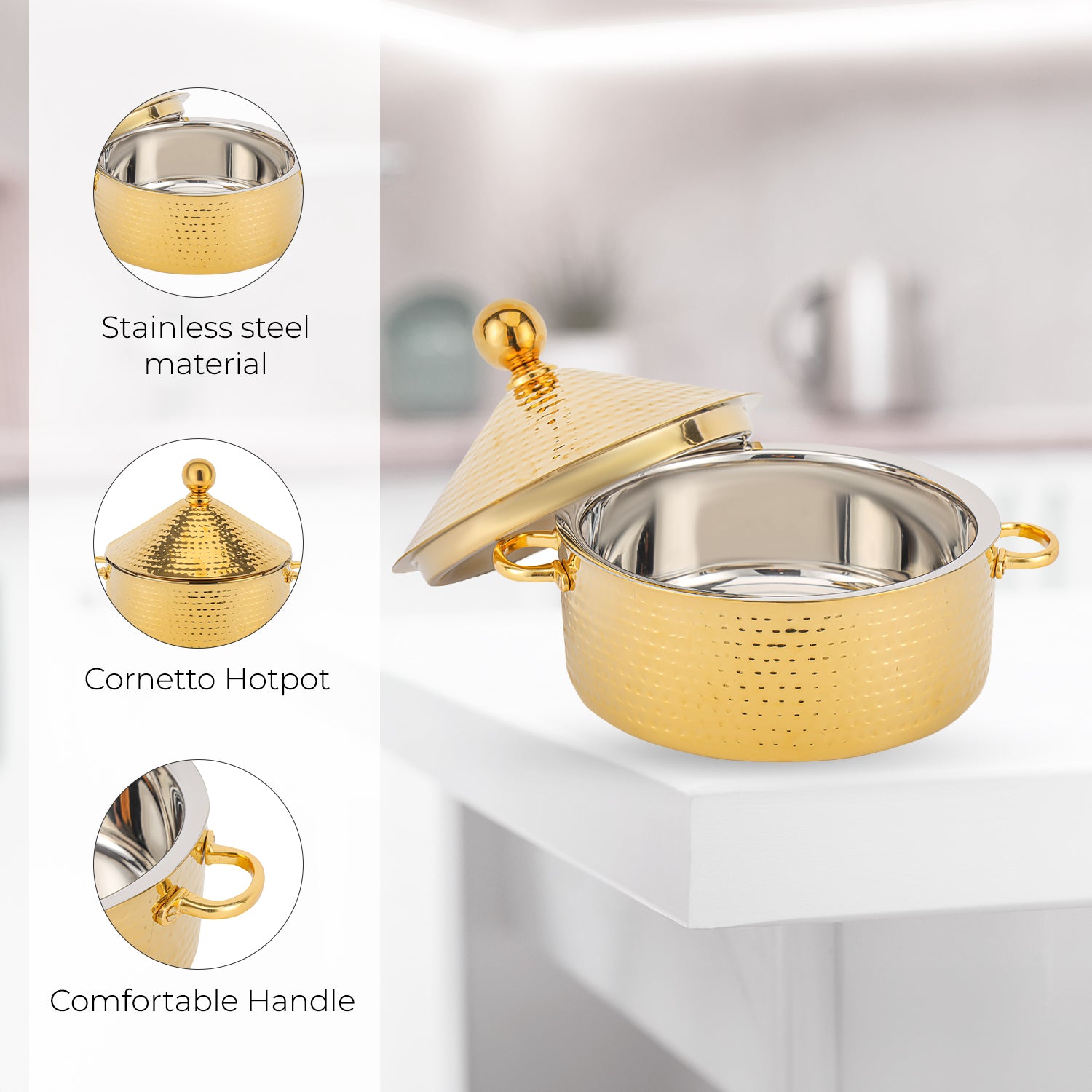 4L Stainless Steel Gold Cornetto Monarch Serving Dish