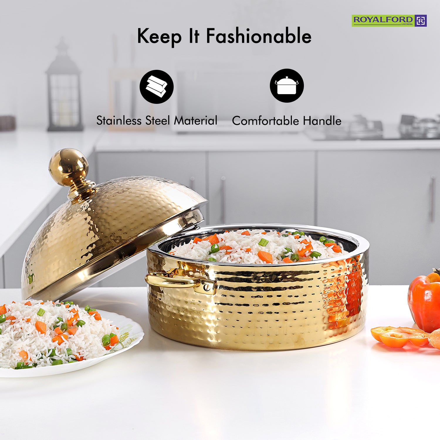 4L Gold Monarch Dome Hot Pot Serving Dish