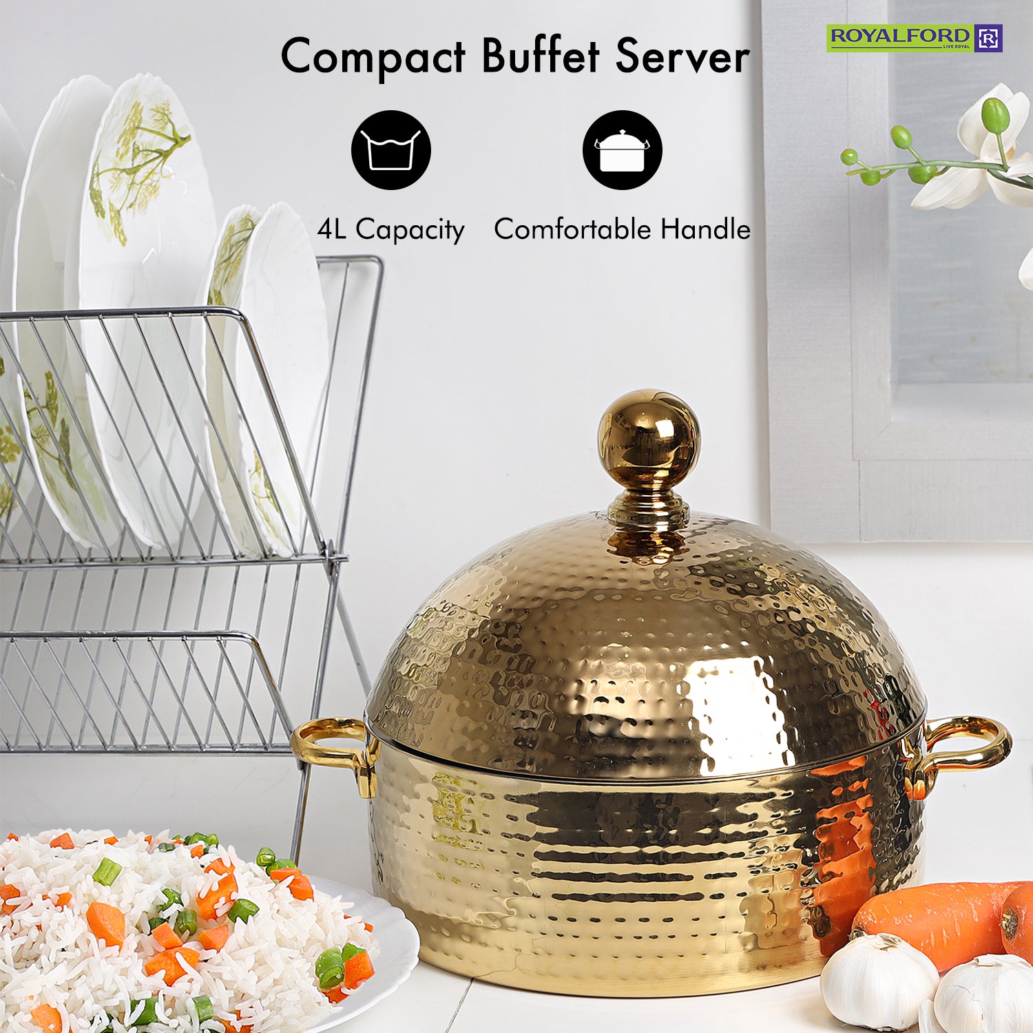 4L Gold Monarch Dome Hot Pot Serving Dish