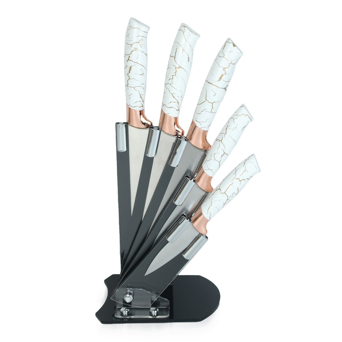 5-Piece Extra Sharp Marble Handle Knife Set With Holder