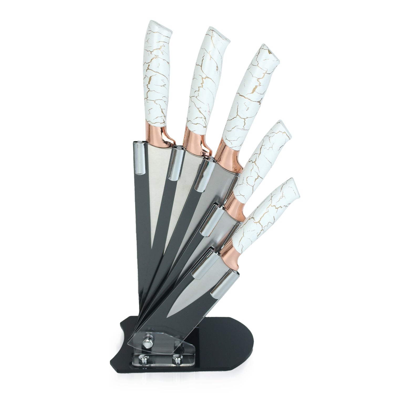 5-Piece Extra Sharp Marble Handle Knife Set With Holder