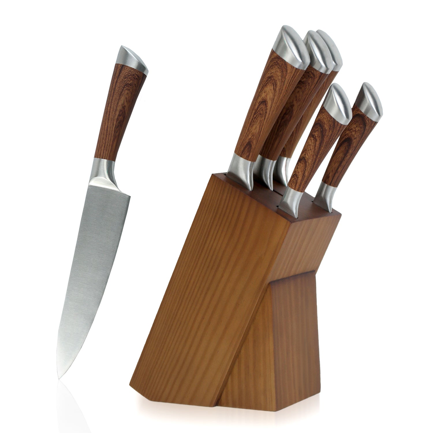 5-Piece Elegant Wooden Kitchen Knife Set With Holding Block