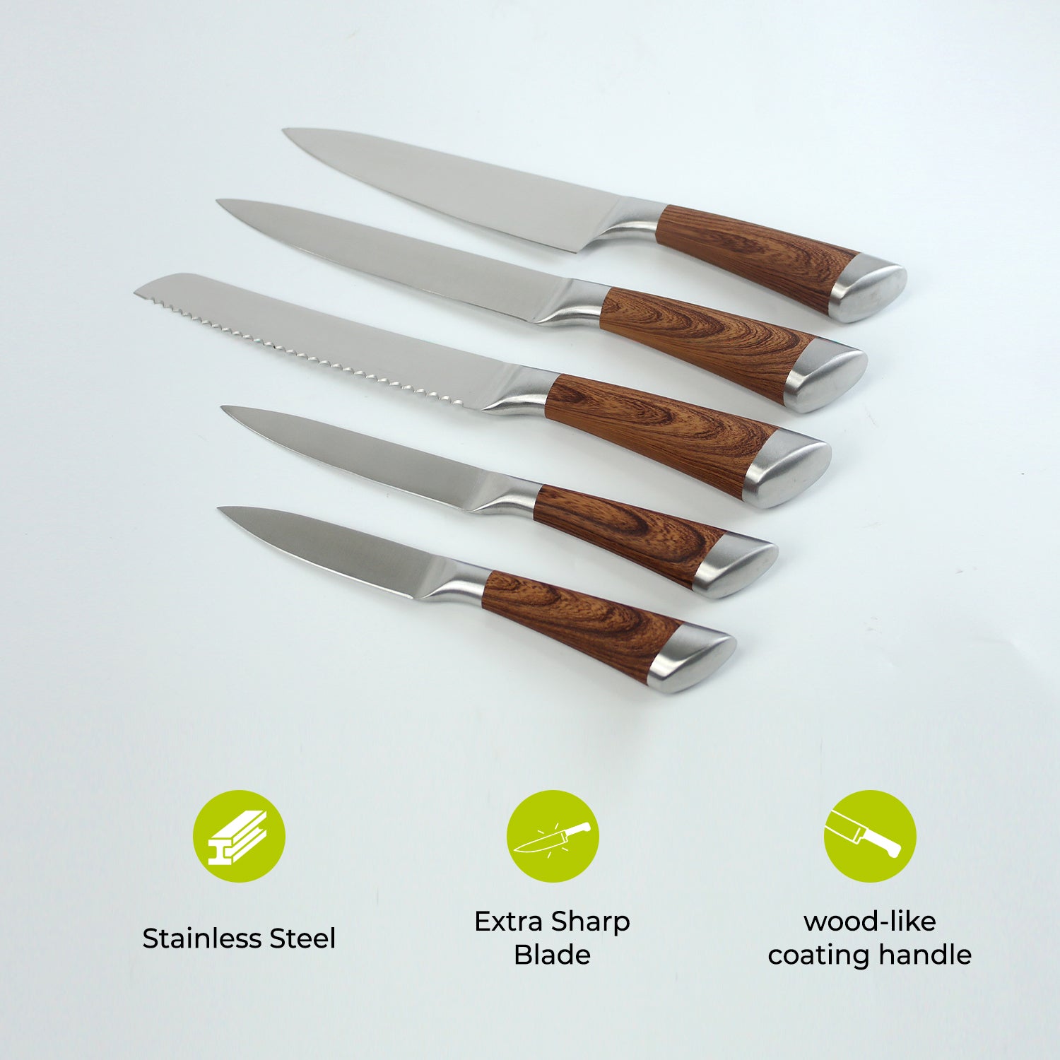5-Piece Elegant Wooden Kitchen Knife Set With Holding Block