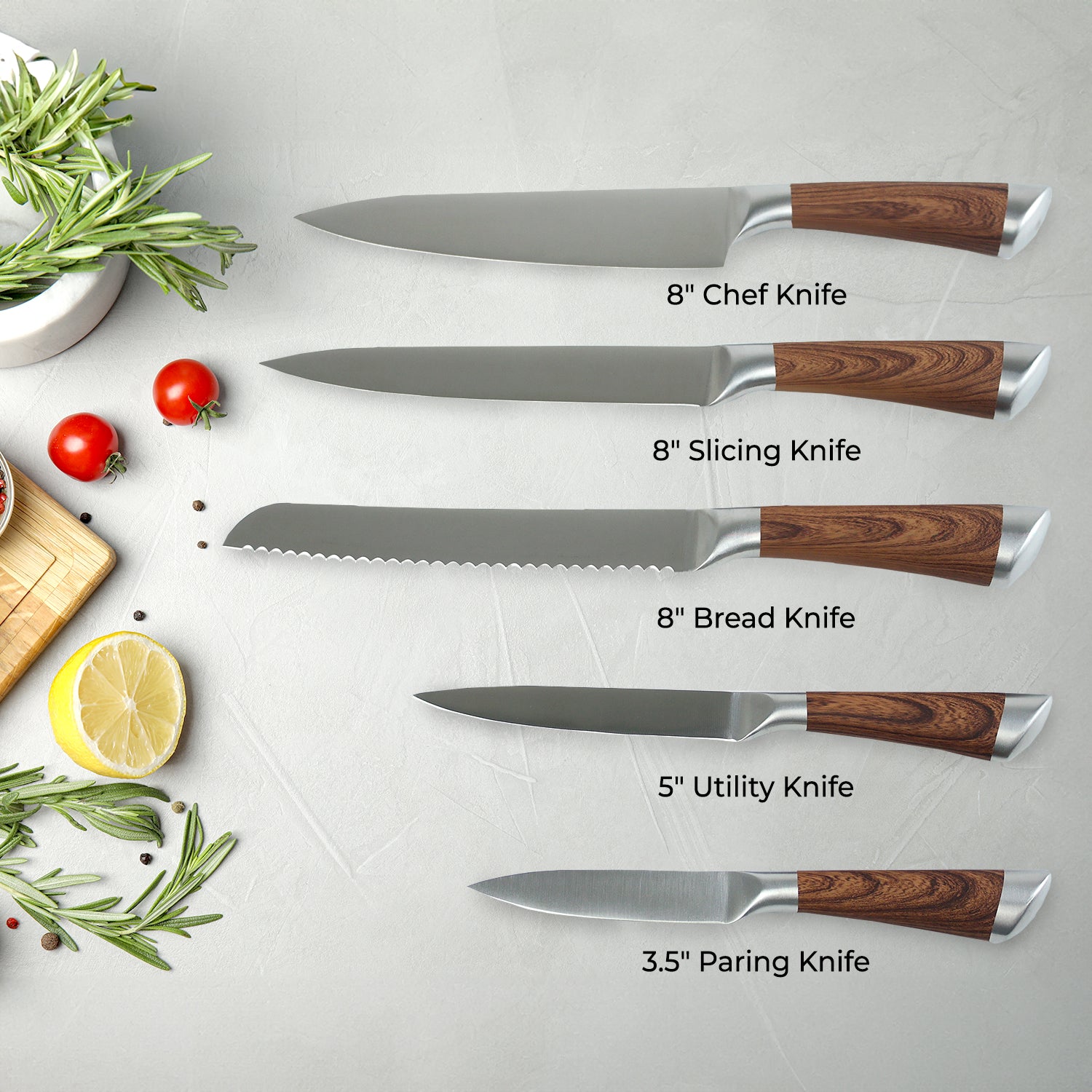 5-Piece Elegant Wooden Kitchen Knife Set With Holding Block