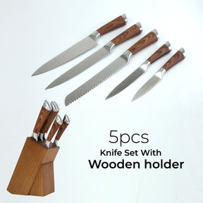 5-Piece Elegant Wooden Kitchen Knife Set With Holding Block