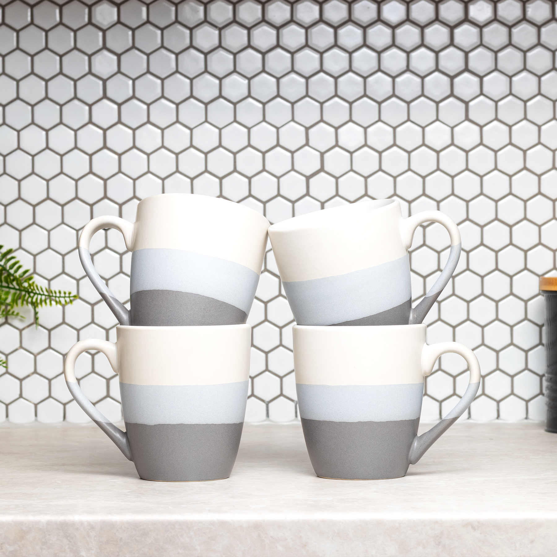 16-Piece Tri-Colour Stoneware Dinner Set Plates, Bowls and Cups