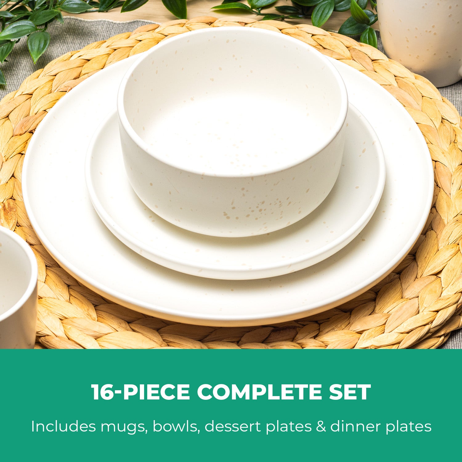 16-Piece Stoneware Dinner Set Plates, Bowls and Cups Set