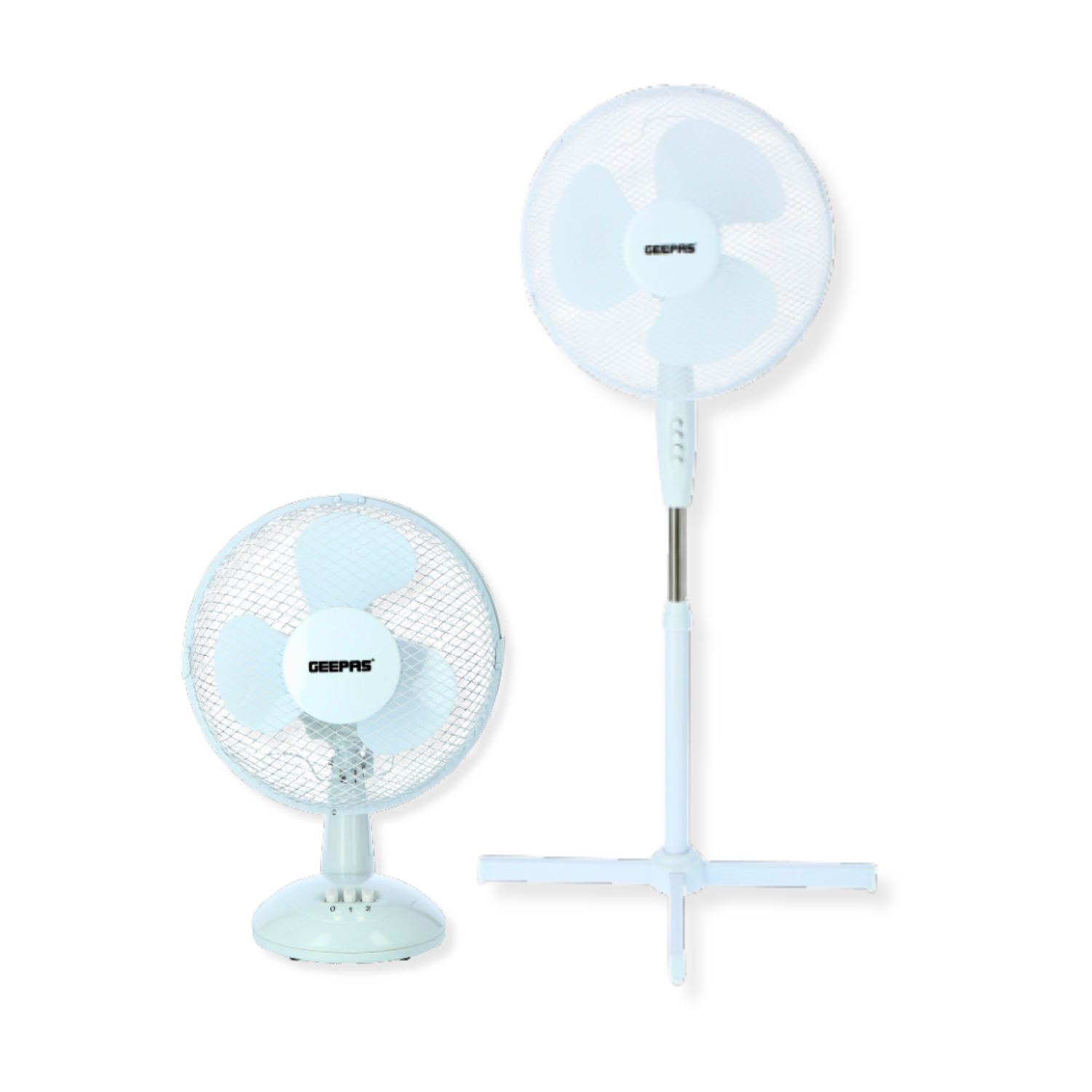 White 9" Table Fan & 16" Pedestal Fan Set