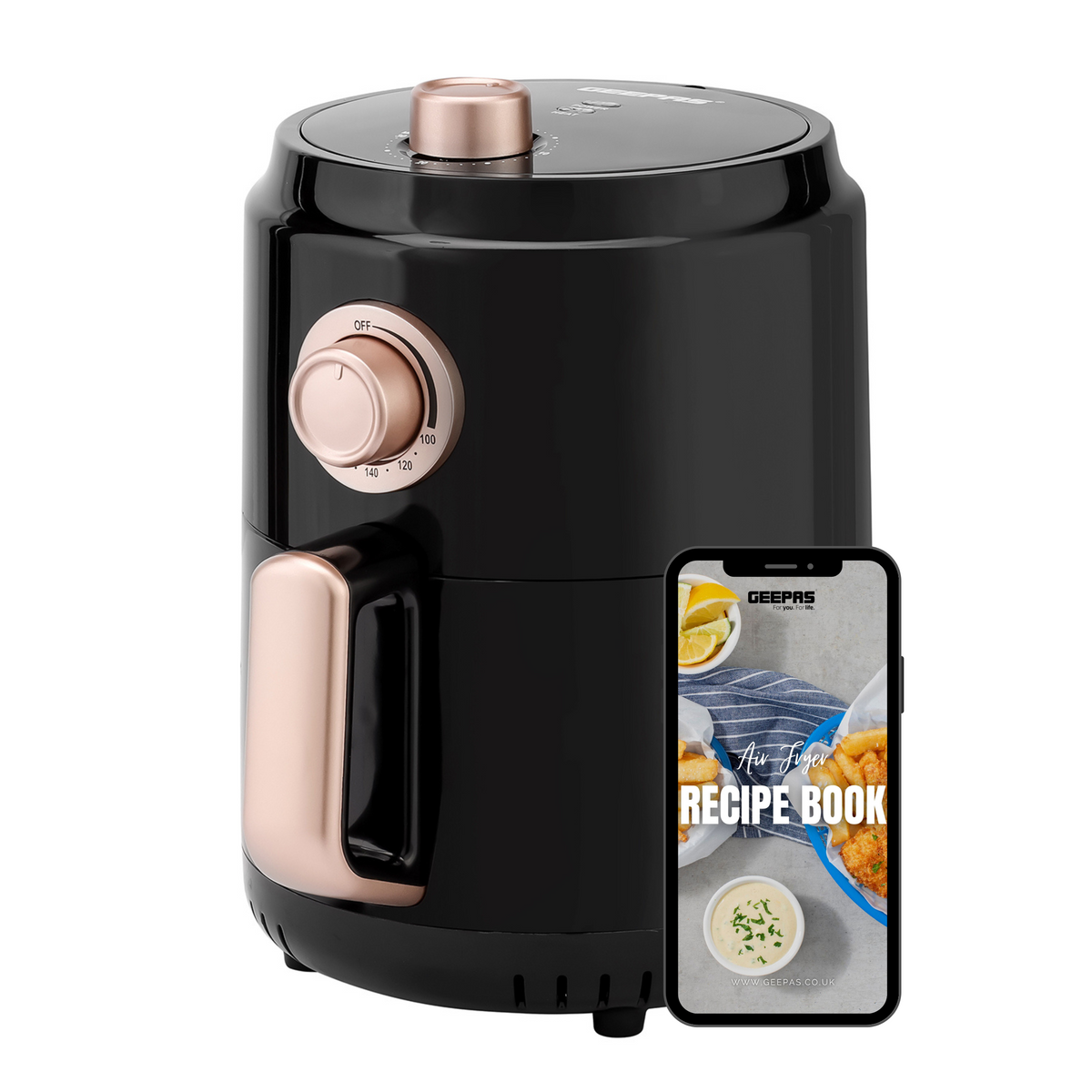 1.8L Rose Gold Vortex Manual Air Fryer + Recipe E-Book