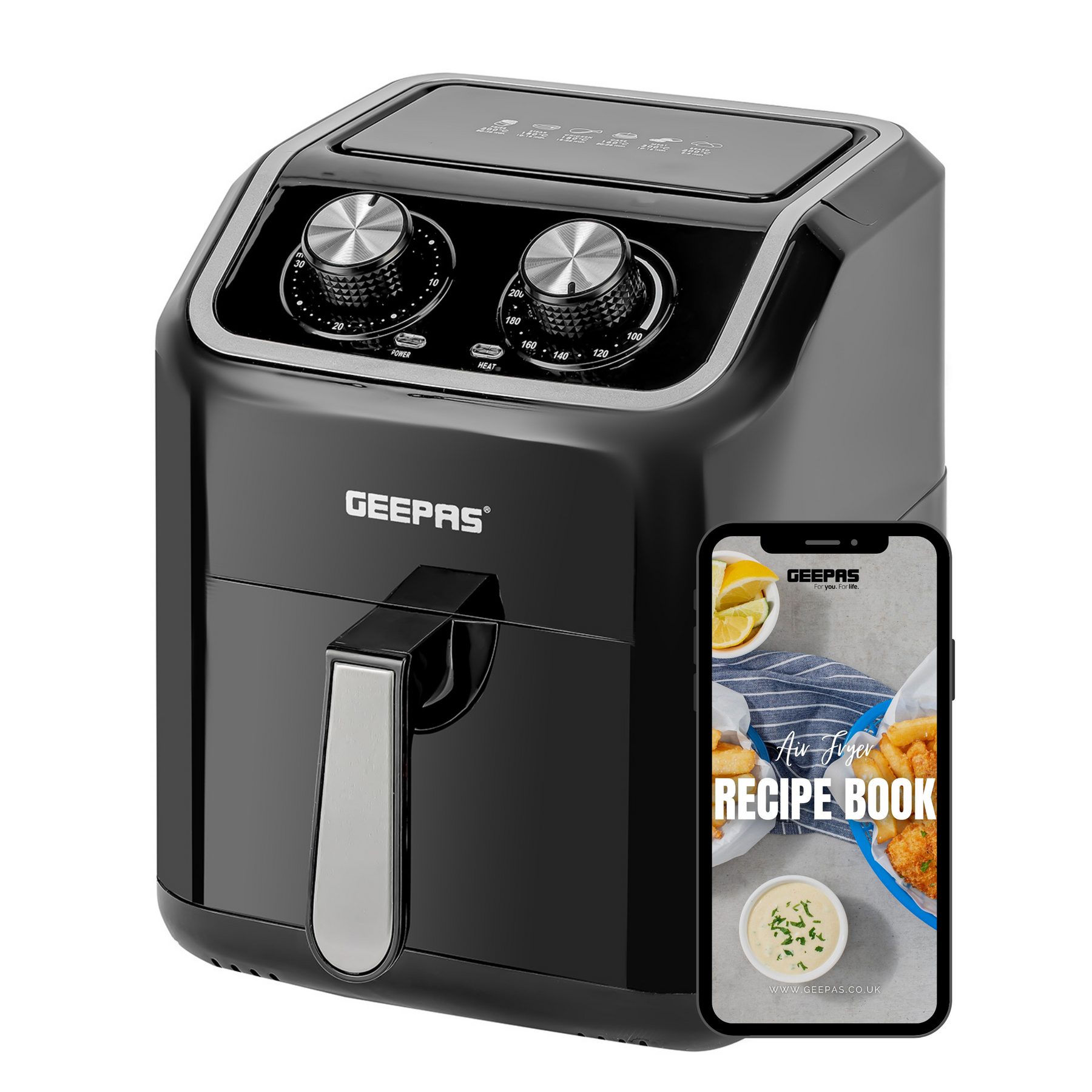 6-in-1 Manual Vortex Rapid Air Fryer 5L + Free Recipe E-Book