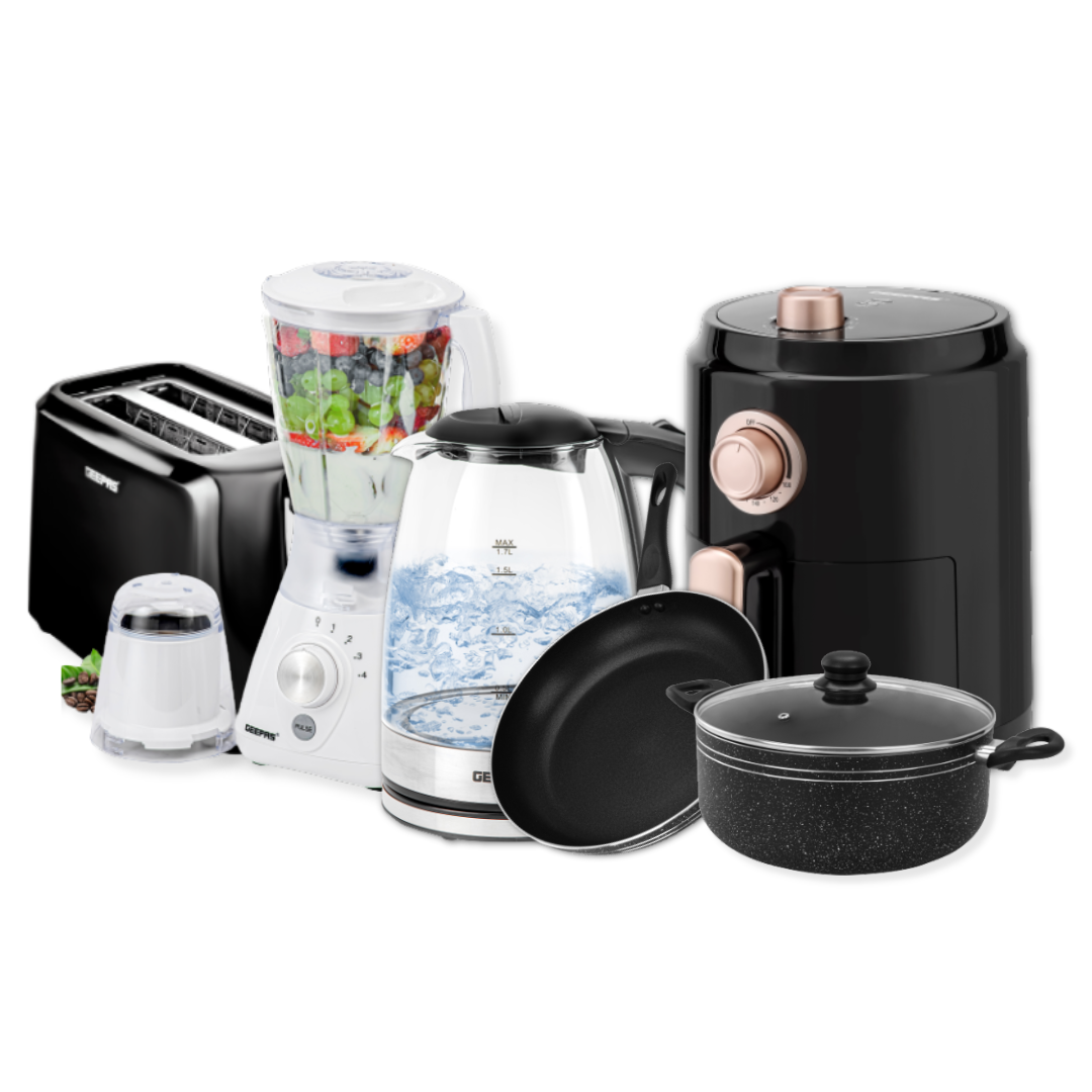 6-Piece Kitchen Bundle - Air Fryer, Kettle, Toaster, Frying Pan, Cooking Pot and Blender