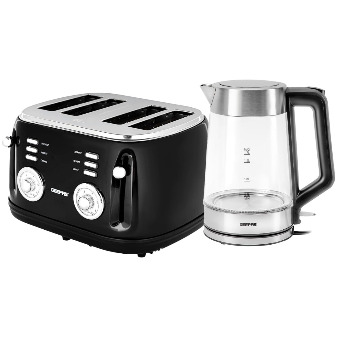 Premium Four-Slice Vintage Toaster and 1.8L Glass LED Kettle