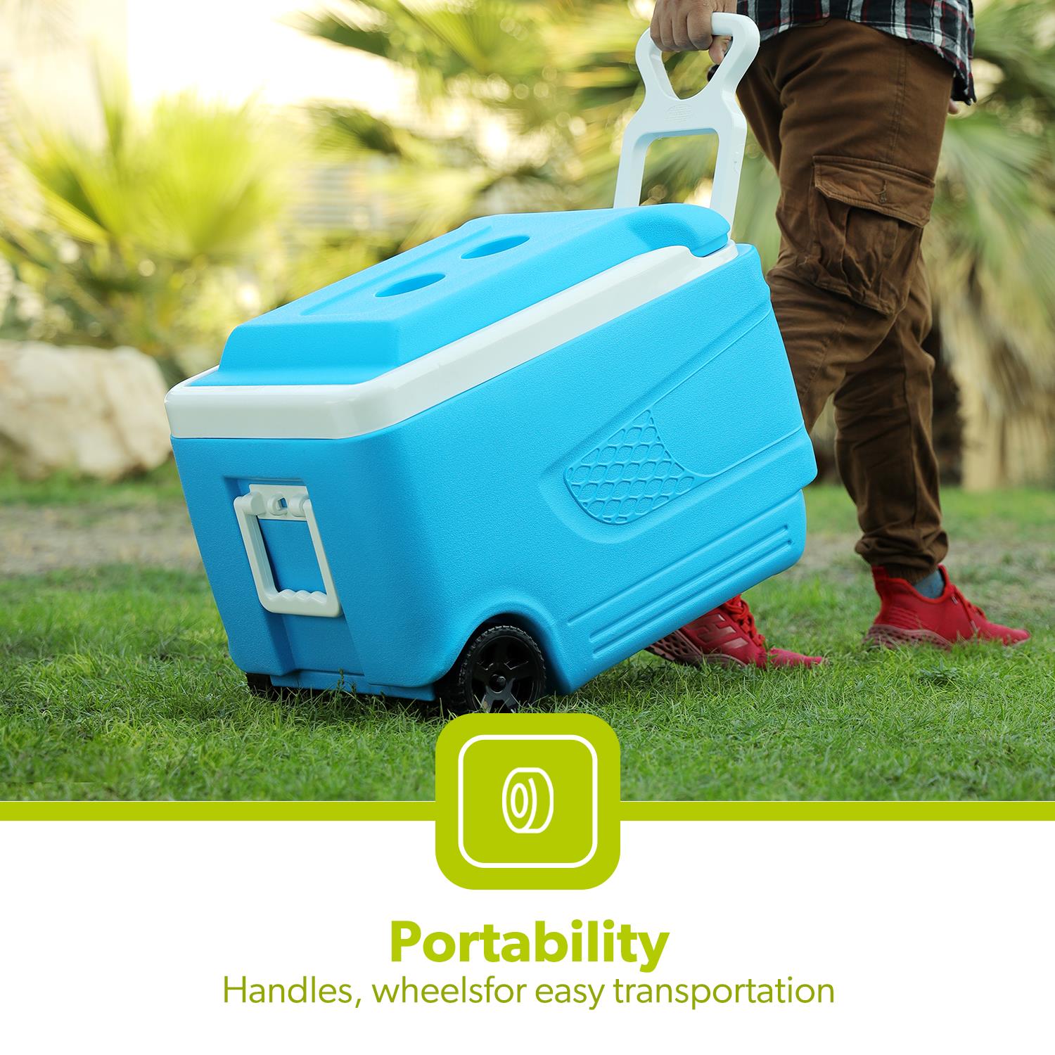 45L Large Blue Insulated Ice Cooler Chest With Wheels
