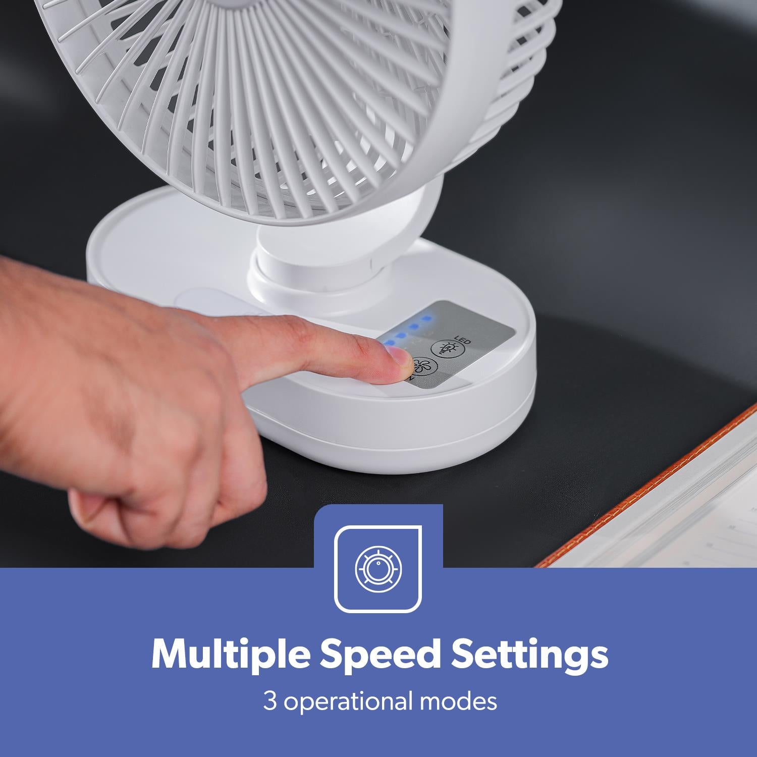 8-Inch Rechargeable AC/DC Portable Desk Fan With Night Light
