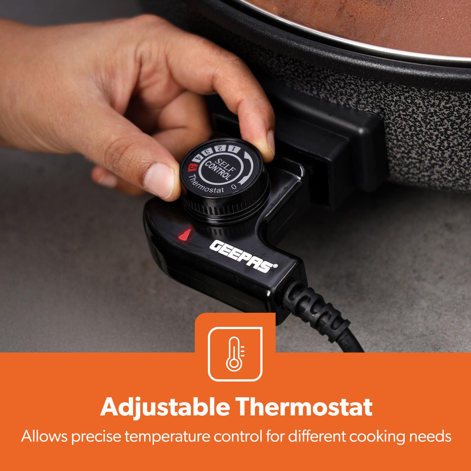 This image shows the adjustable thermostat of the electric wok.