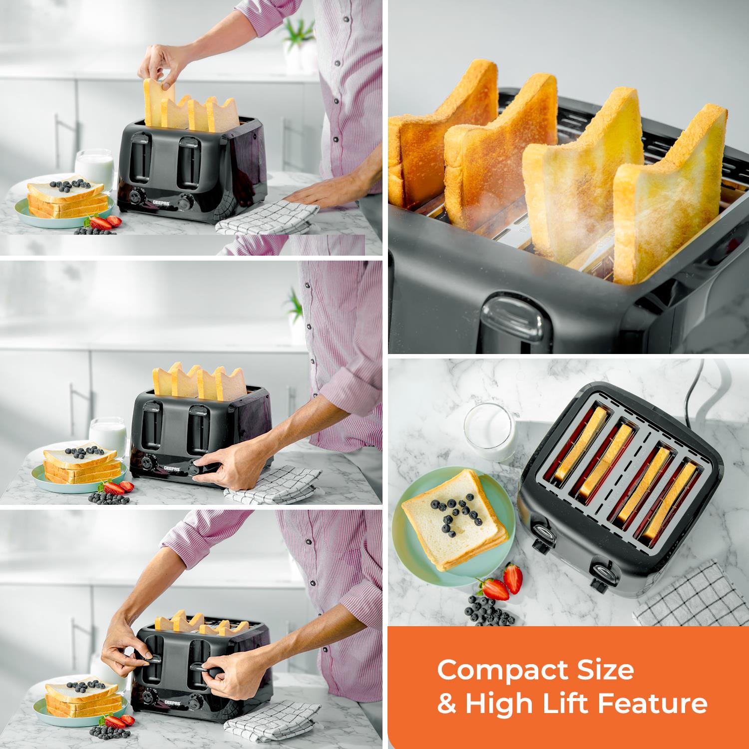 1.8L Black LED Glass Kettle and Four-Slice Toaster Set
