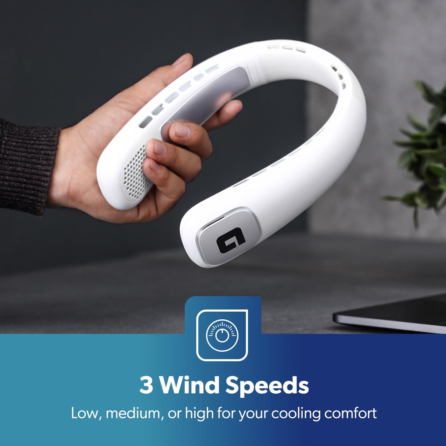 White 2000mAh 3-Speed Quiet Neck Fan 6hr Run Time