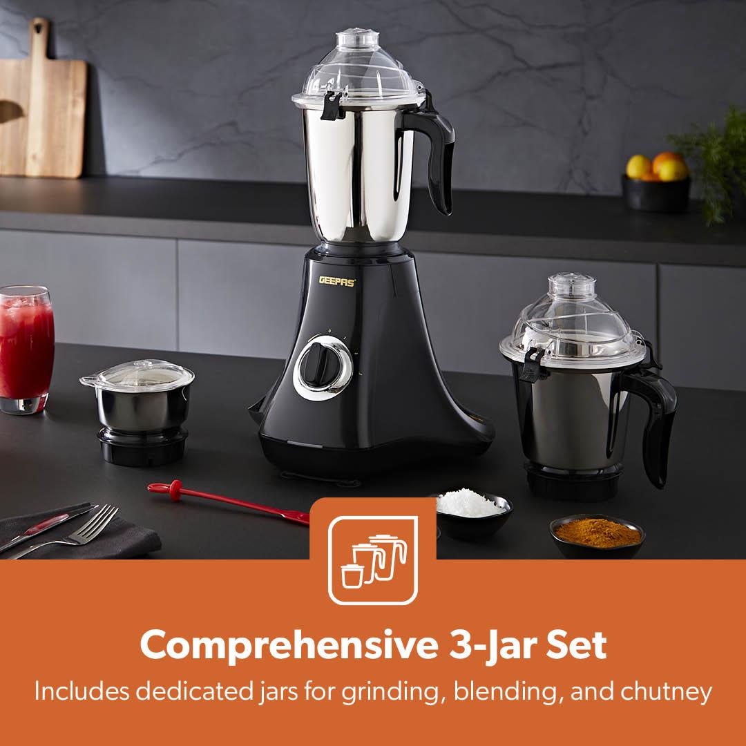 3-In-1 Black Wet & Dry Electric Mixer Grinder With Multi-Jar Set