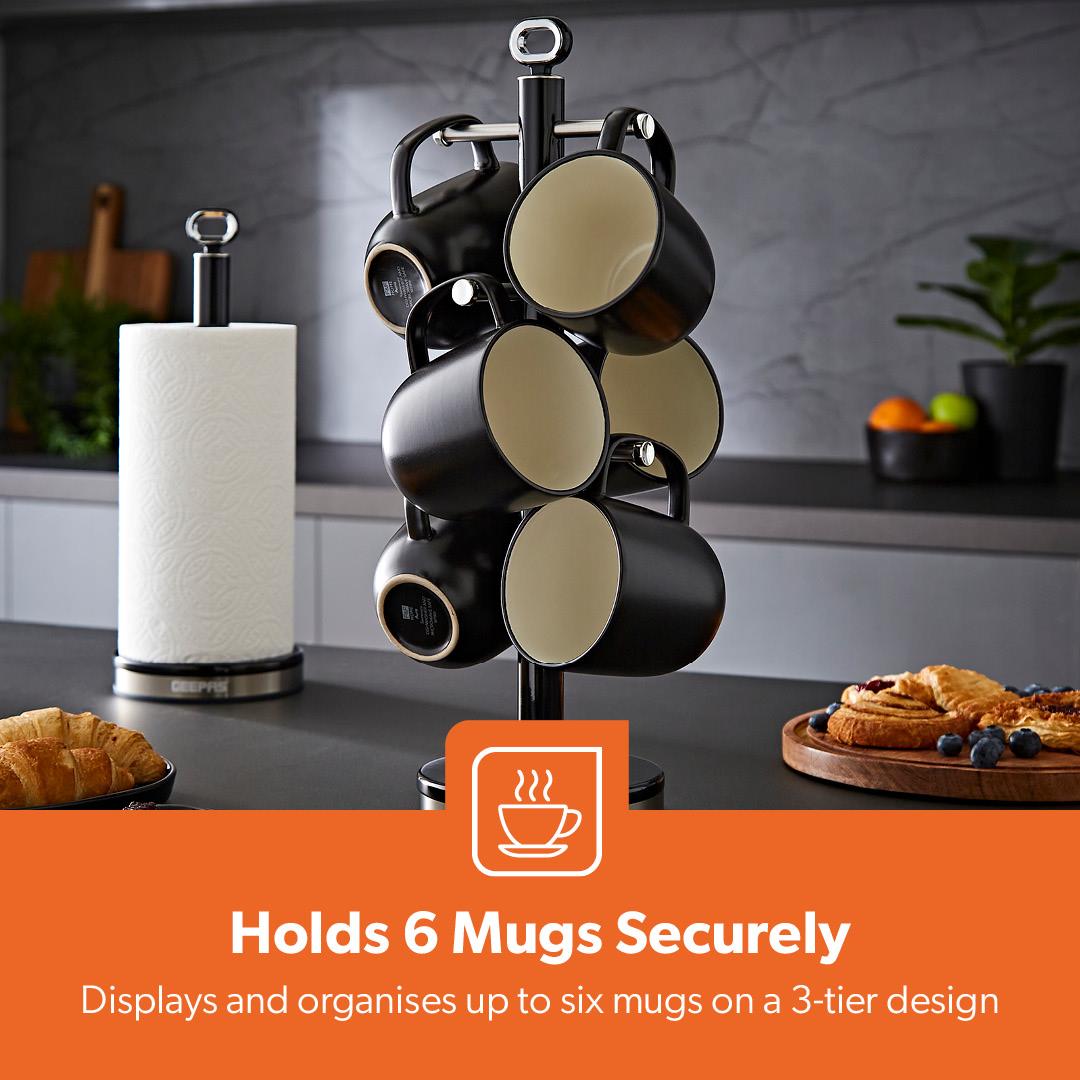 Black Retrovive Matching Mug Tree and Tower Pole Kitchen Set