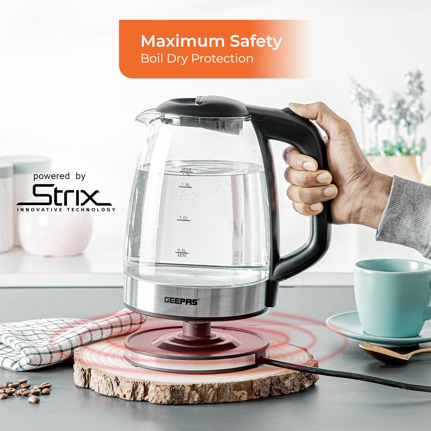 1.8L Black LED Glass Kettle and Four-Slice Toaster Set