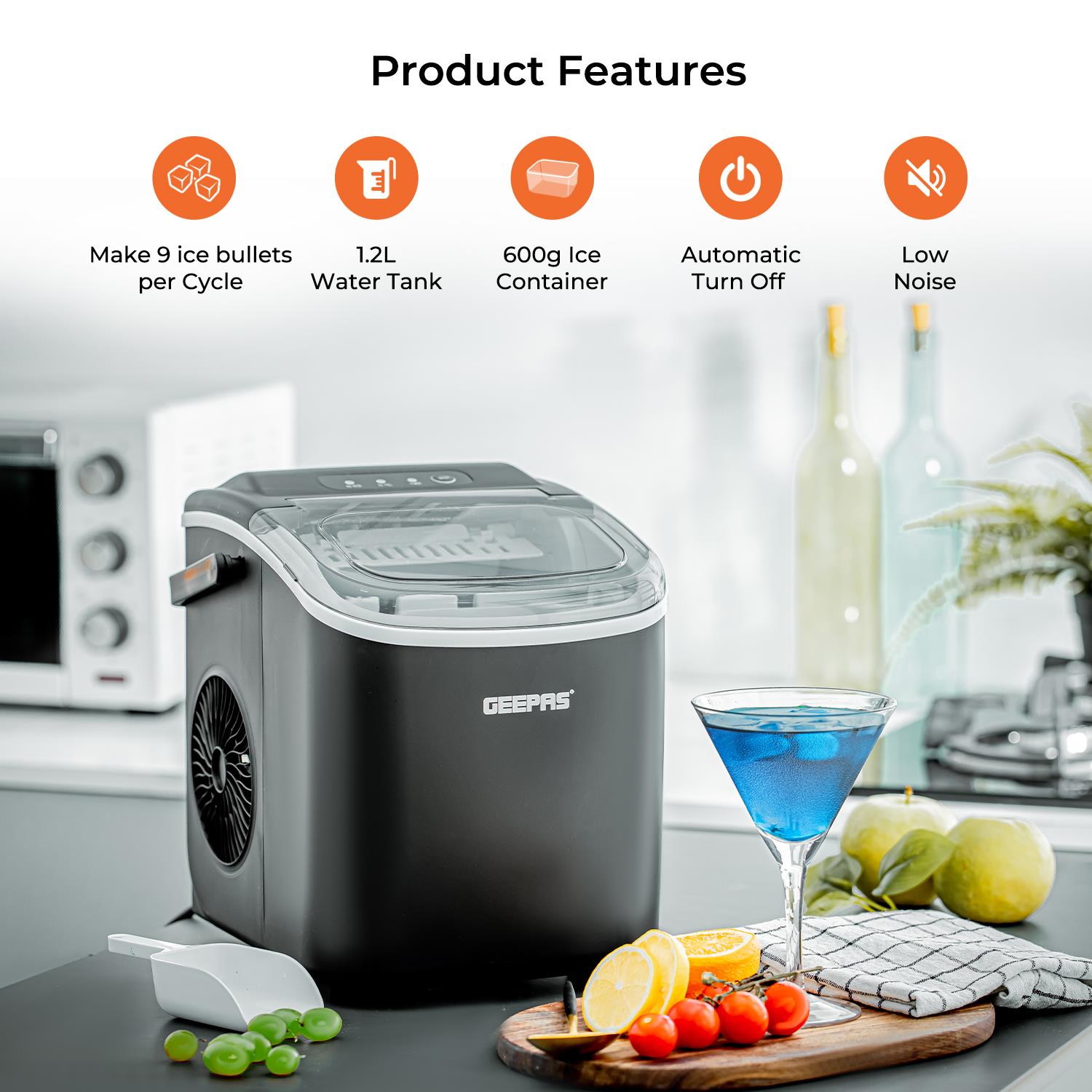 Automatic Countertop Ice Cube Maker Machine 2.2L (Black & Silver)