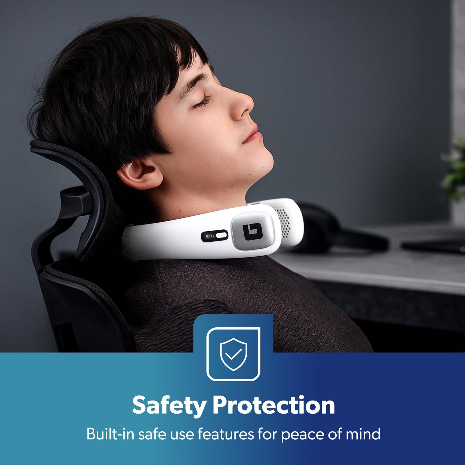 White 2000mAh 3-Speed Quiet Neck Fan 6hr Run Time