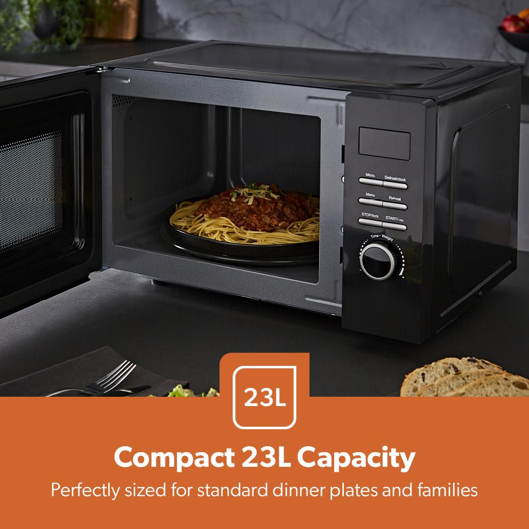 23L Black Digital Microwave Oven With 60 Minute Timer