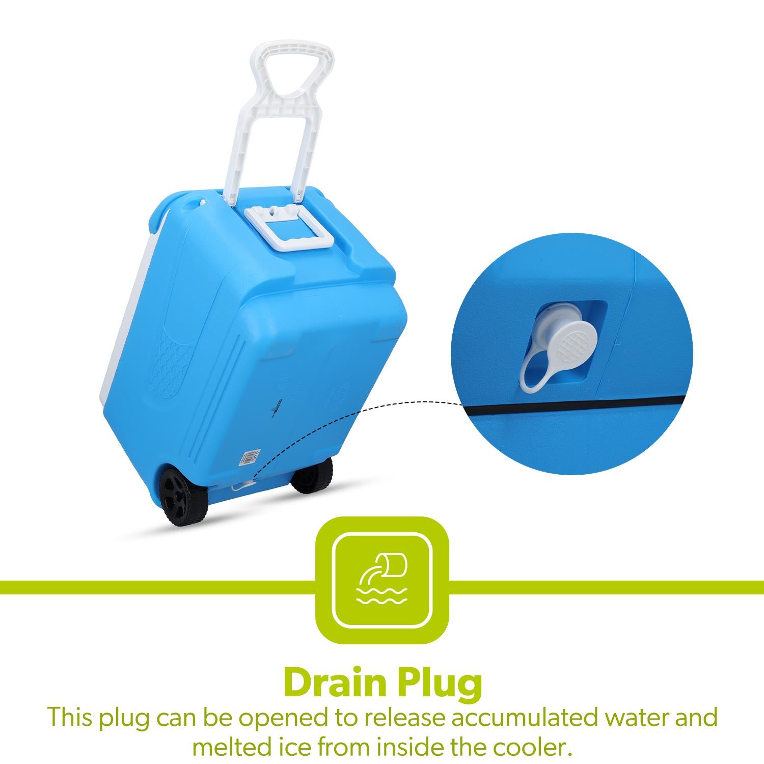 45L Large Blue Insulated Ice Cooler Chest With Wheels