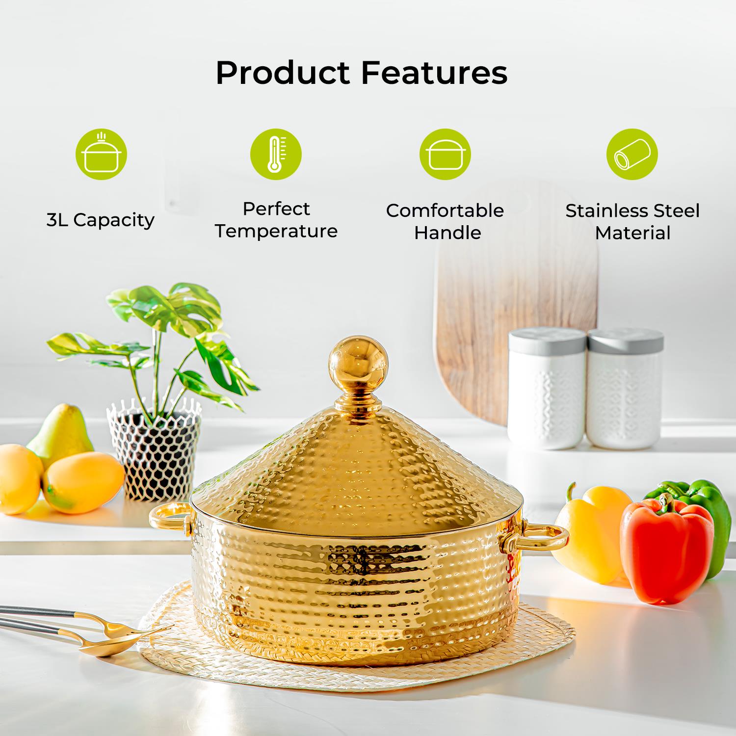 3L and 4L Stainless Steel Serving Dish and Food Warmer