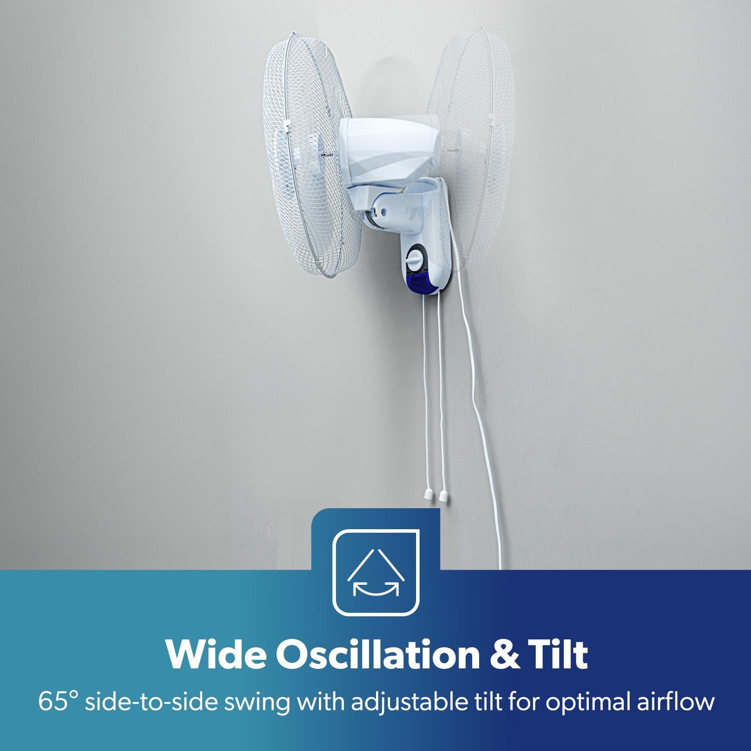 16" White Remote Controlled Three-Speed Wall Fan 45W