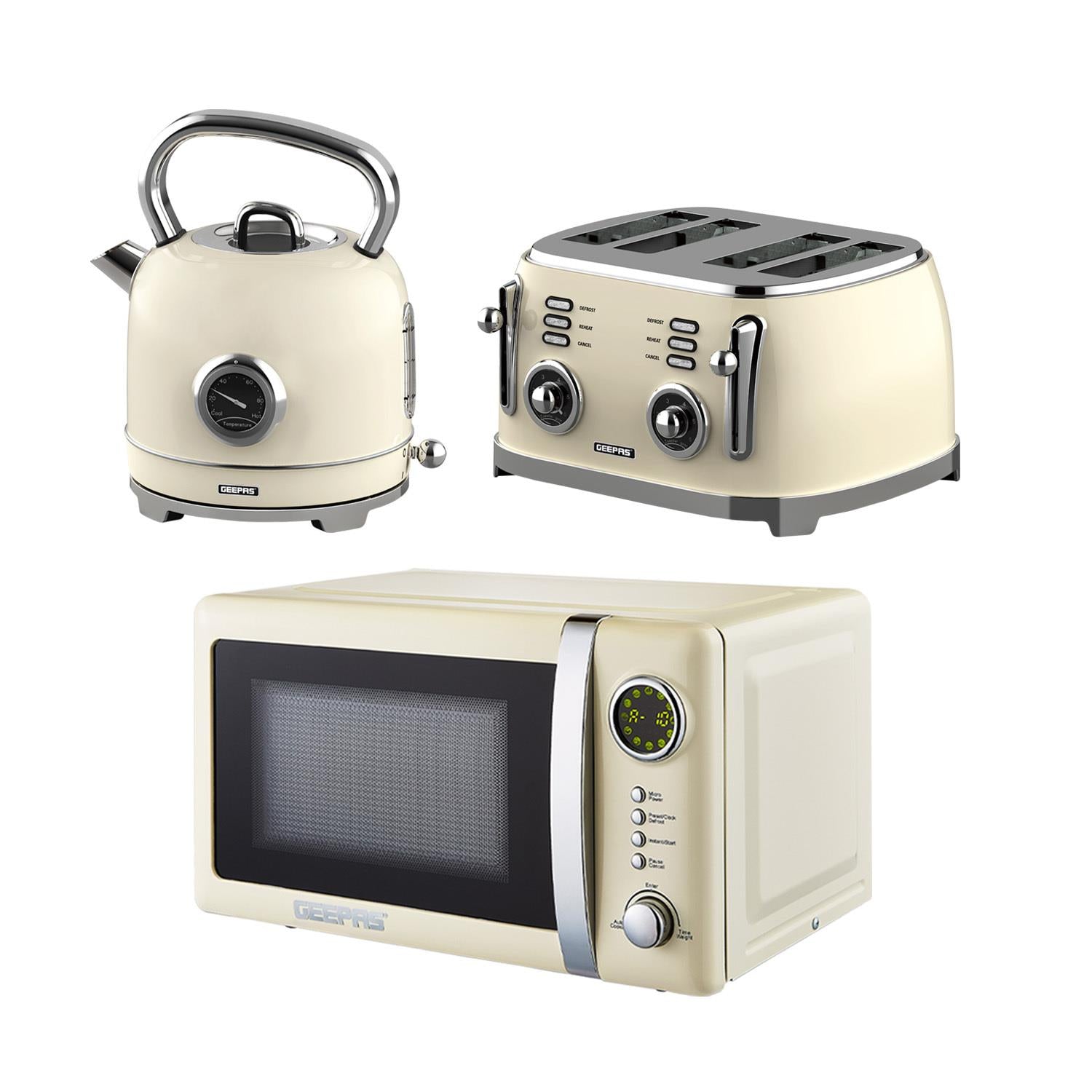 Retrovive Cream 1.8L Kettle, 4-Slice Bread Toaster & 20L Microwave Oven