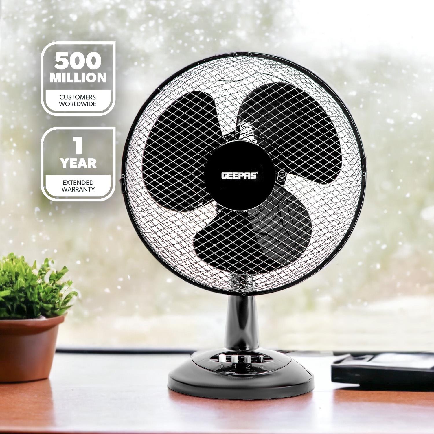 12-Inch Oscillating Black Table Fan with 3 Speed Settings