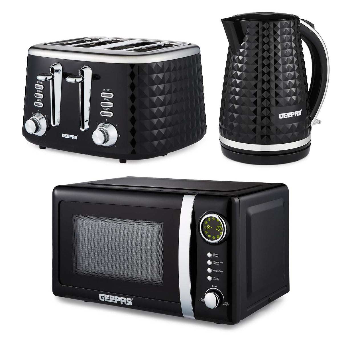 Black Argyle Digital 20L Microwave, 1.7L Electric Kettle & 4-Slice Toaster