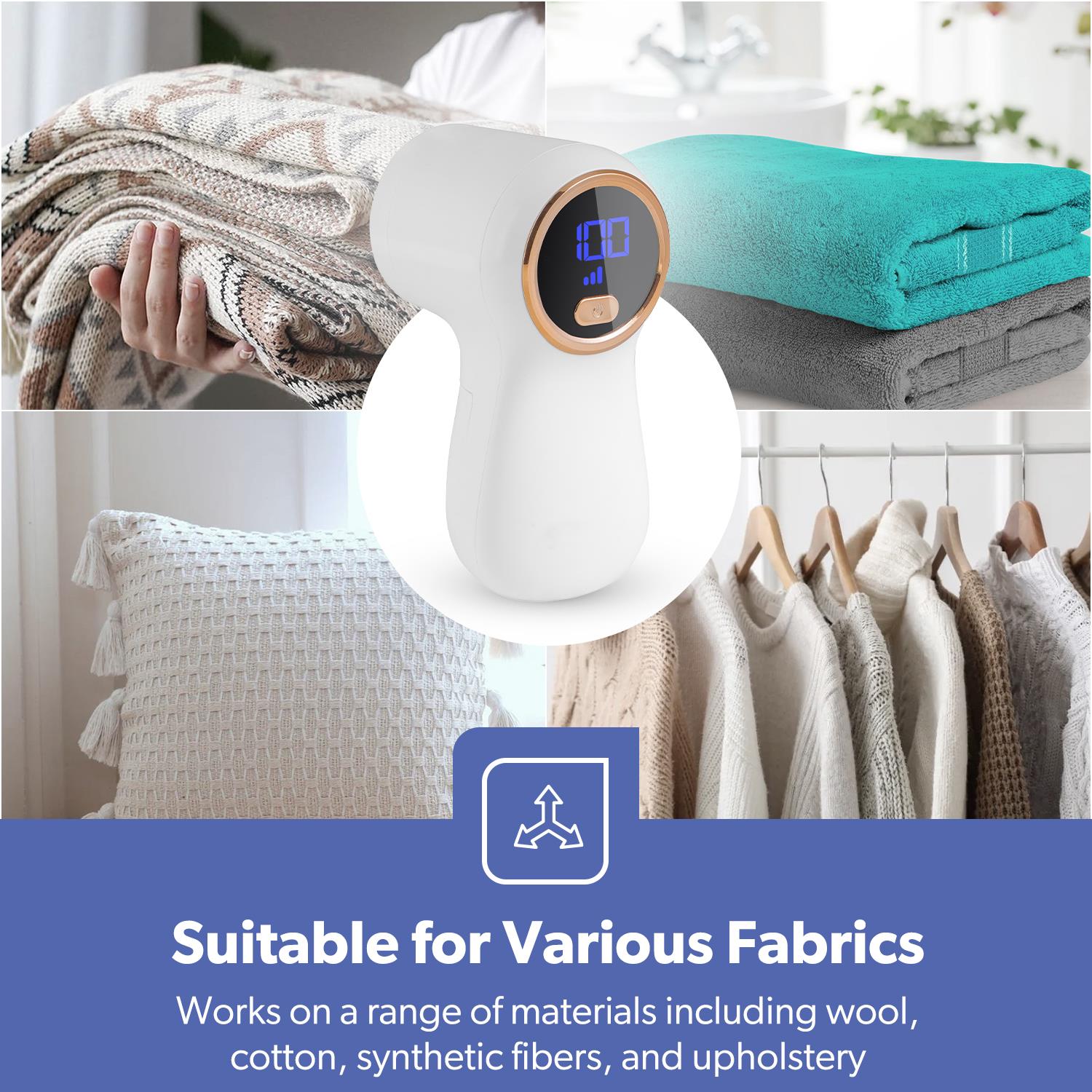 Digital White Battery Operated Fabric Shaver/Lint Remover