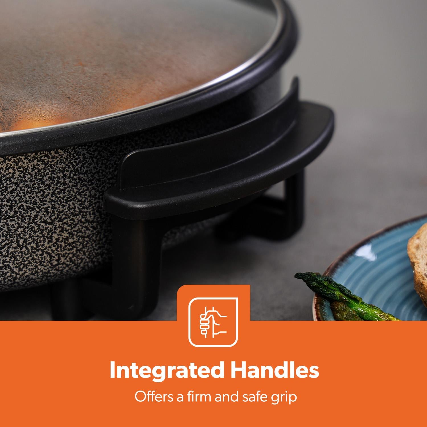 The image shows off the integrated handles on the multi cooker.