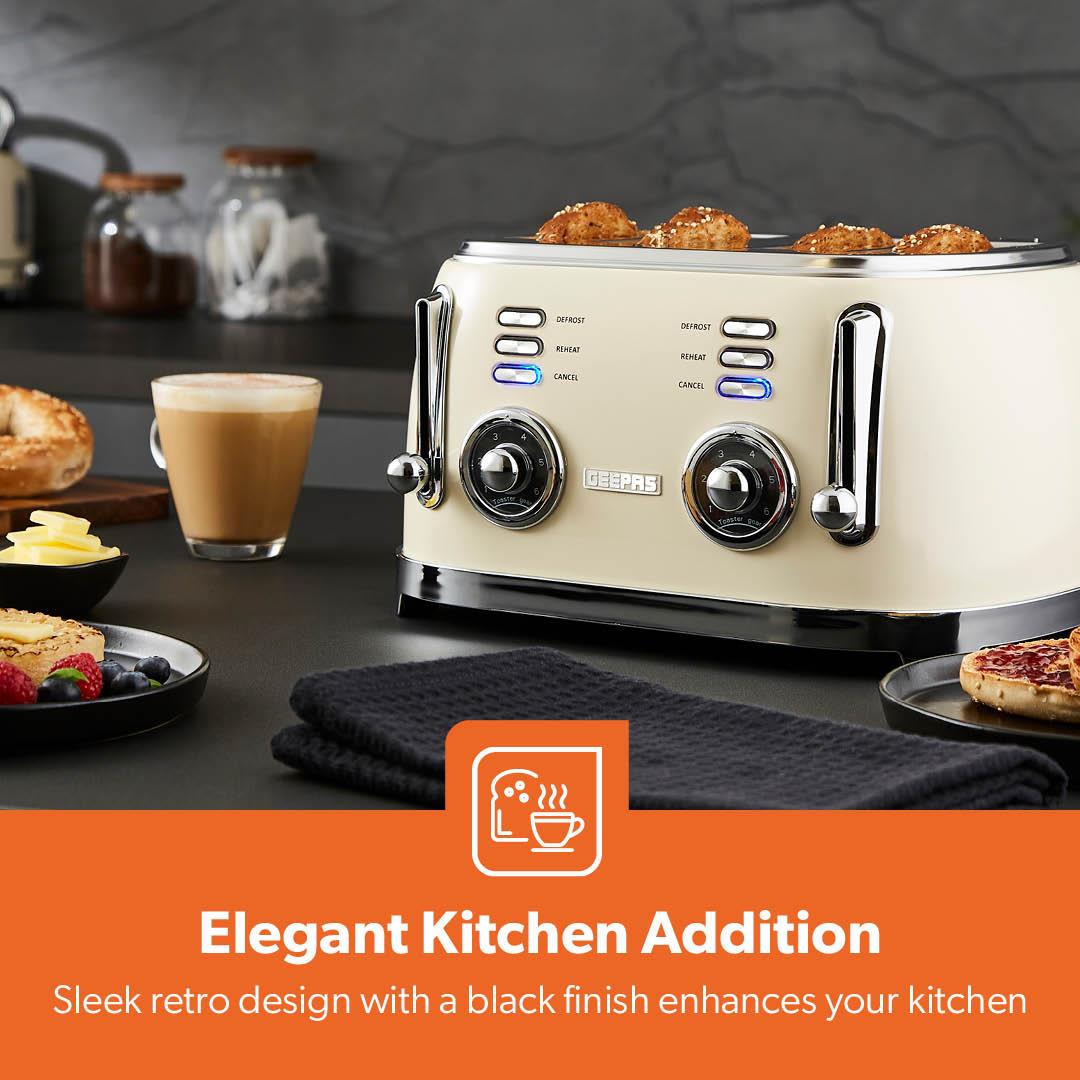 Vintage Cream Retrovive Four-Slice Bread Toaster