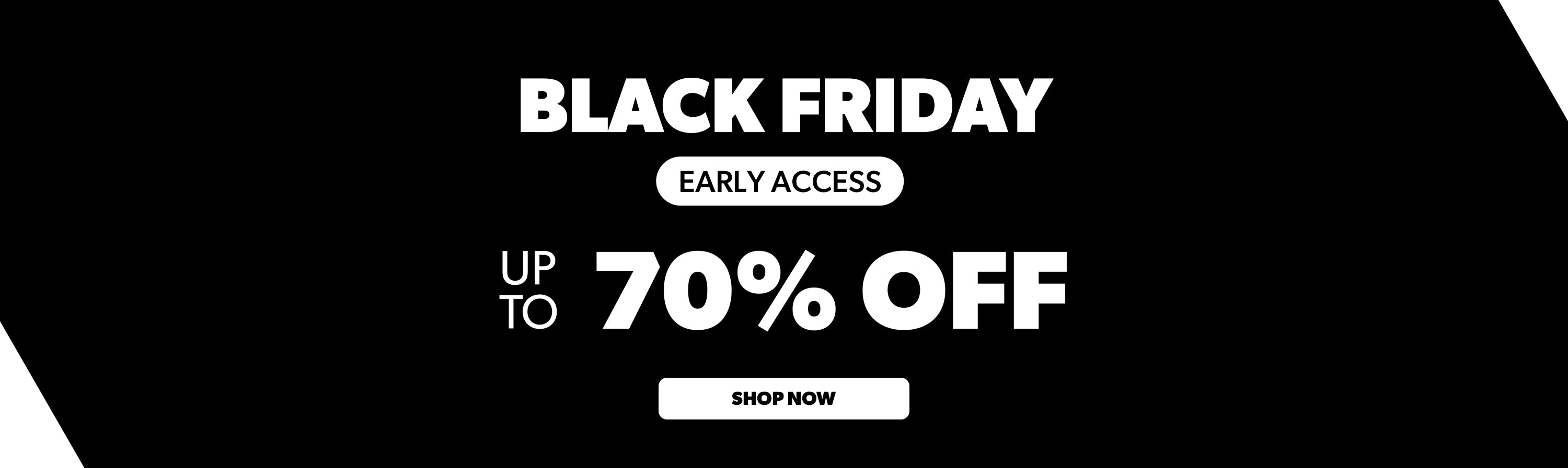 Black Friday early access offer with up to 70% off on a black background