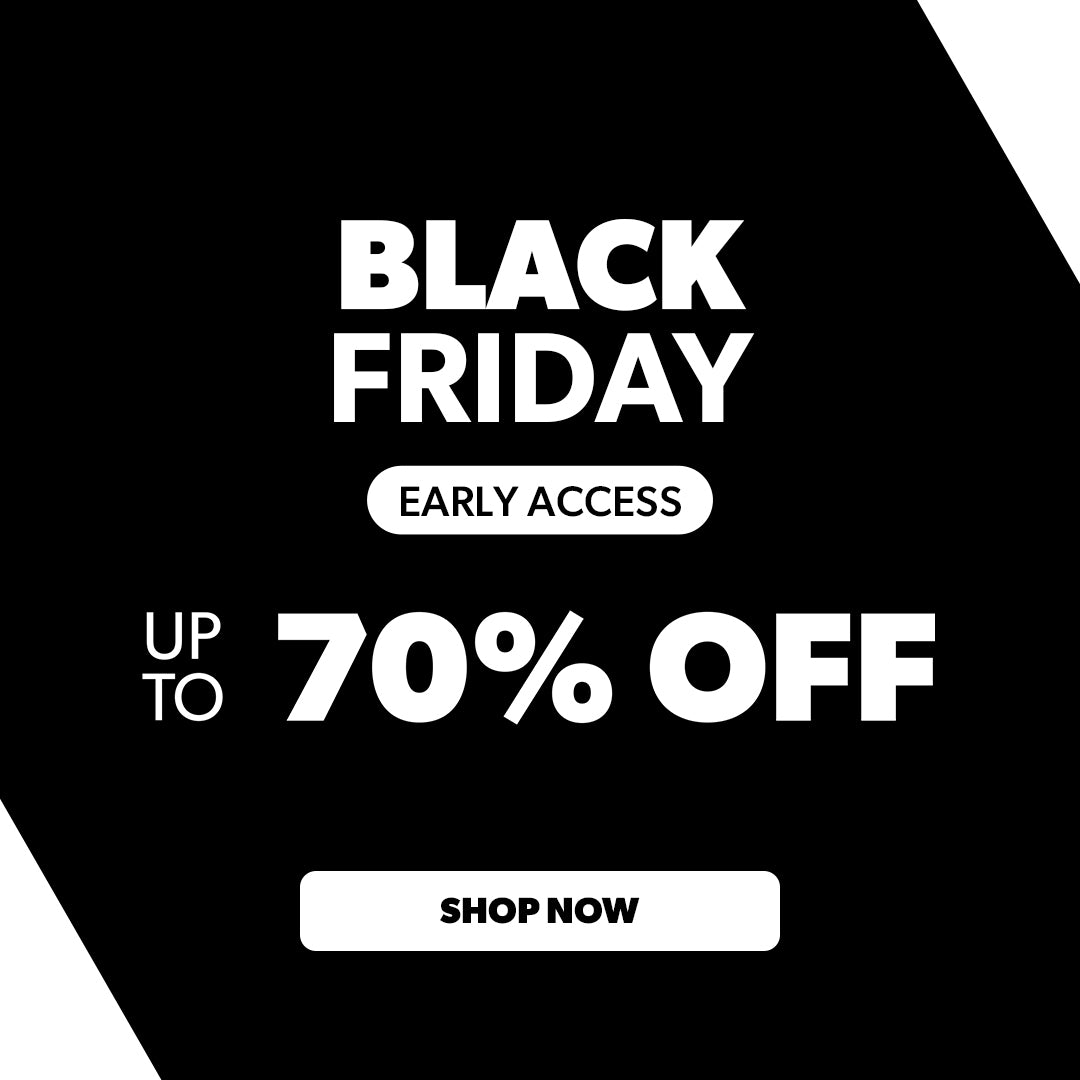 Black Friday early access offer with up to 70% off on a black background