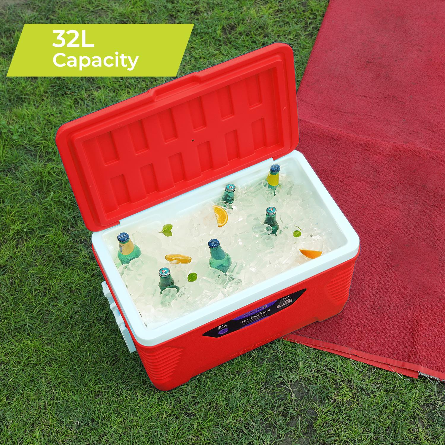 32L Red Insulated Ice Cooler Box For Camping