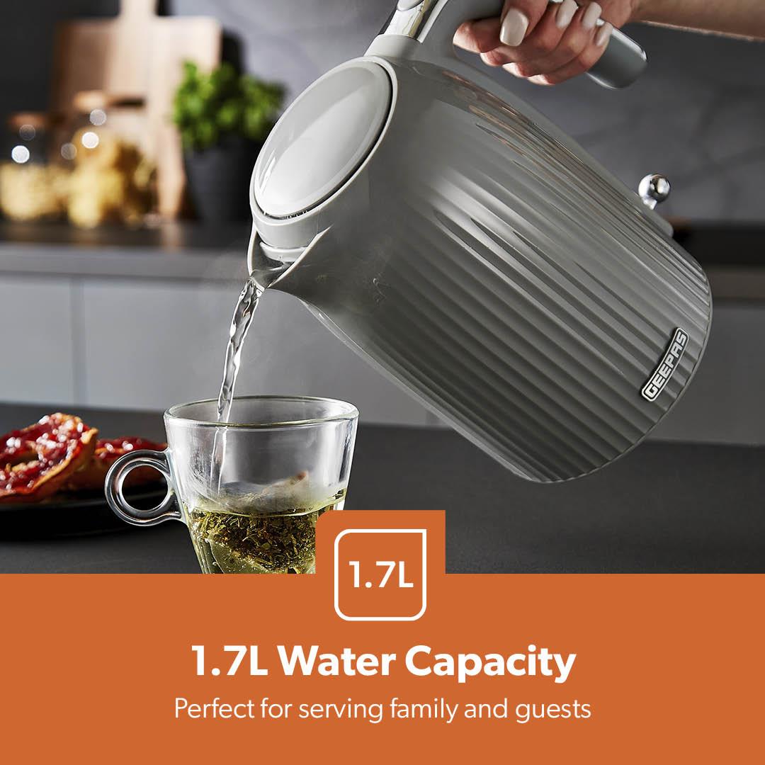 1.7L Grey Fluted Rapid Boil Cordless Electric Jug Kettle