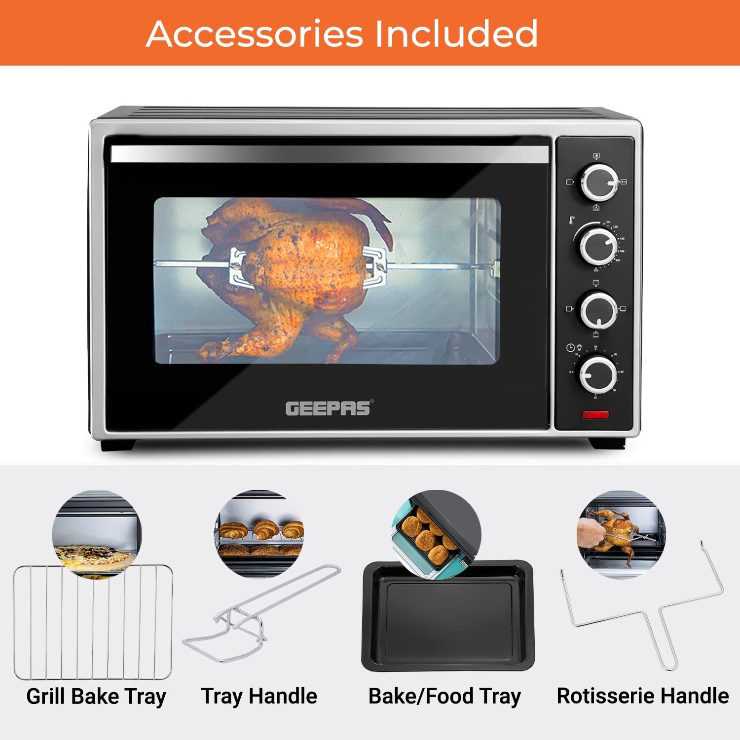 60L Electric Mini Oven Cooker & Grill With Rotisserie