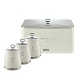 4 Piece Tea, Coffee, Sugar Canisters & 13L Bread Bin Set Retrovive