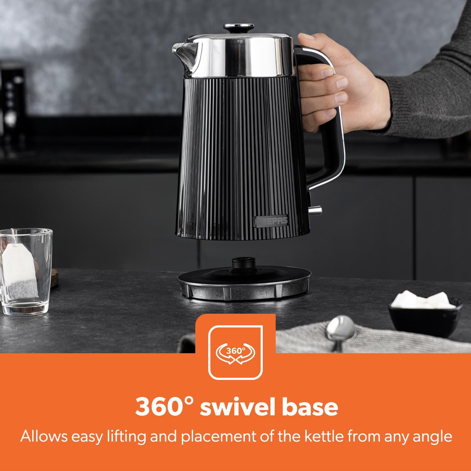 1.7L 3000W Electric Kettle & 4 Slice Toaster Kitchen Set Arcus Black