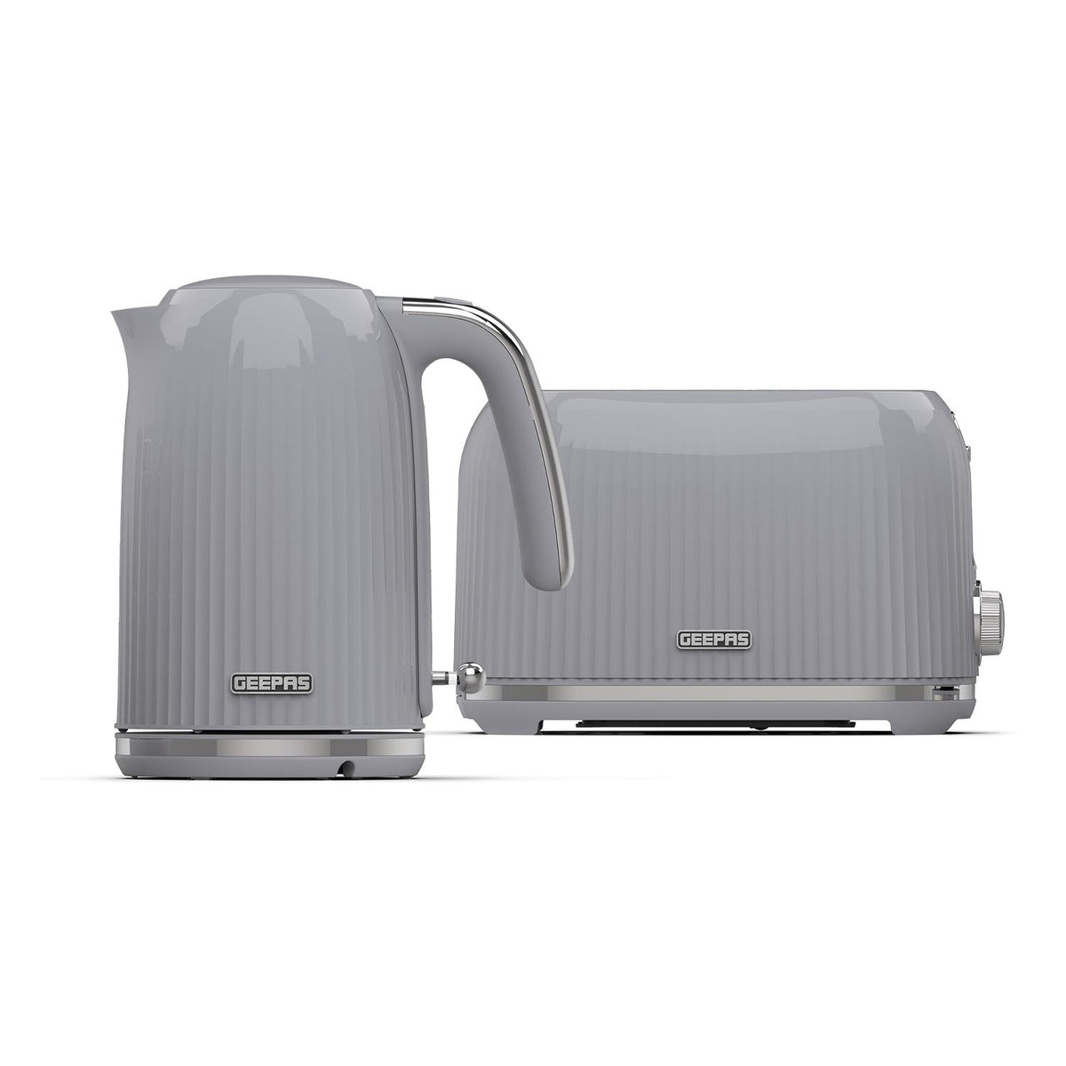 Grey Fluted 2-Slice Bread Toaster & 1.7L Electric Kettle Set