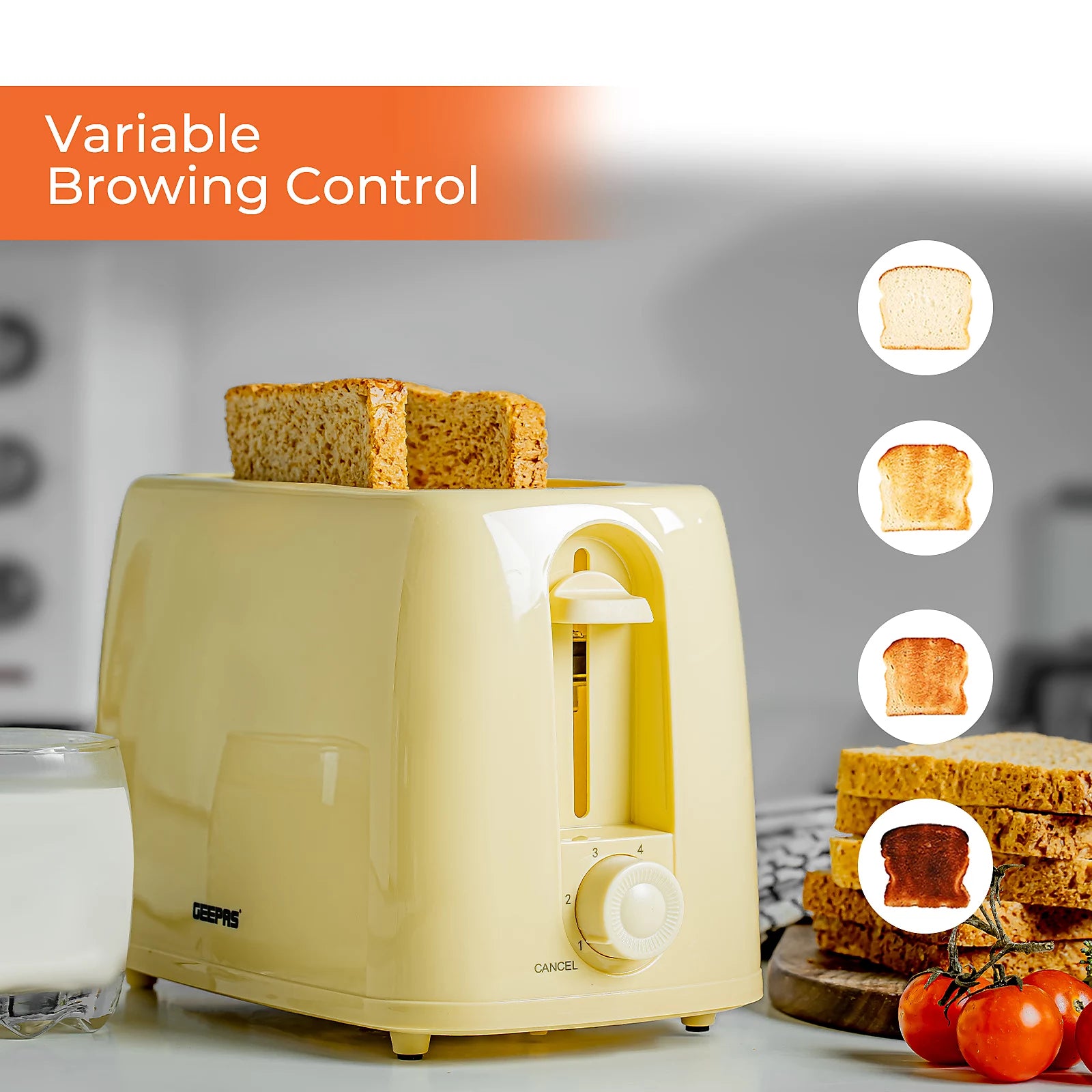 2 Slice Bread Toaster 6 Level Browning Control with Crumb Tray