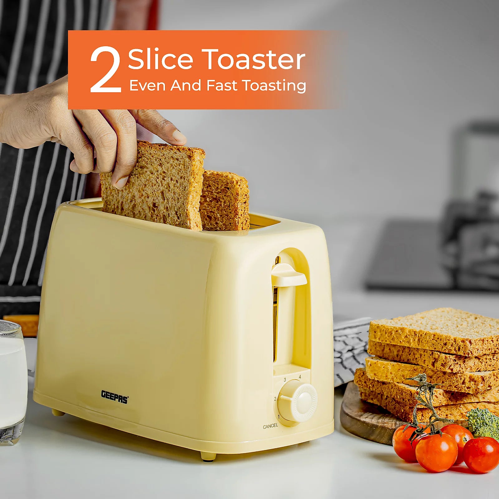 2 Slice Bread Toaster 6 Level Browning Control with Crumb Tray