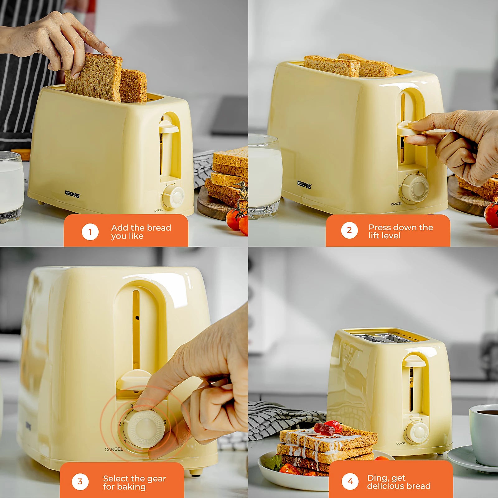2 Slice Bread Toaster 6 Level Browning Control with Crumb Tray