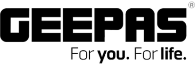 The image shows the Geepas brand logo in a black and white colour scale