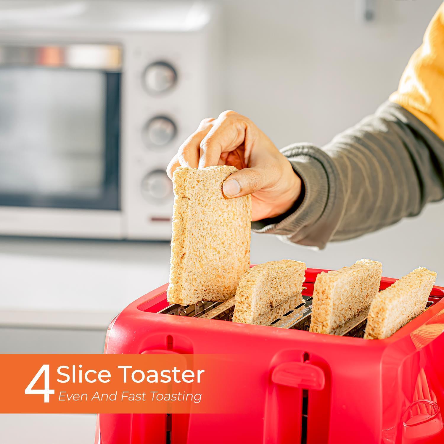 Family-Size Red 4-Slice Toaster with 6-Step Browning Control